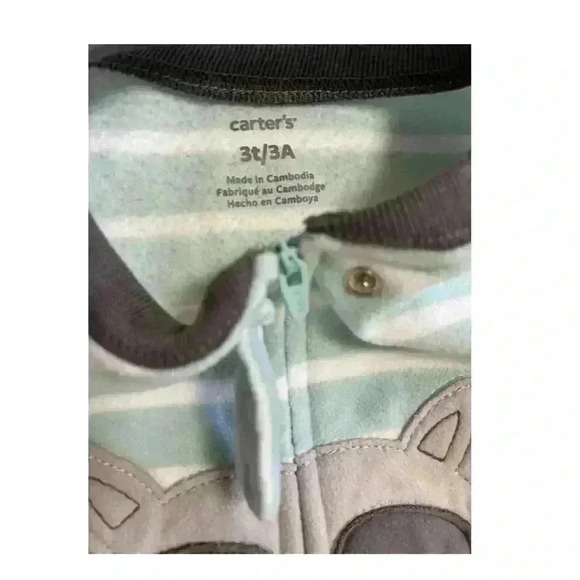 New Carter's Raccoon Fleece Pajama PJs 1 pc Boy Sleeper Footless Size 3T Green - Picture 5 of 9